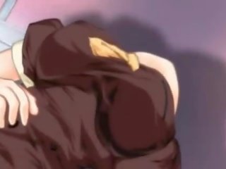 Zils haired anime skaistule jāšanās loceklis izpaužas a sejas masāža